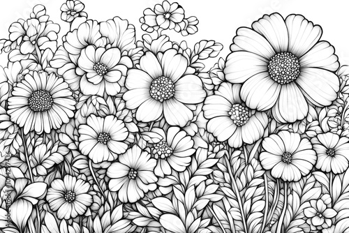 Wallpaper Mural Black and white floral pattern with detailed petals and leaves coloring page Torontodigital.ca