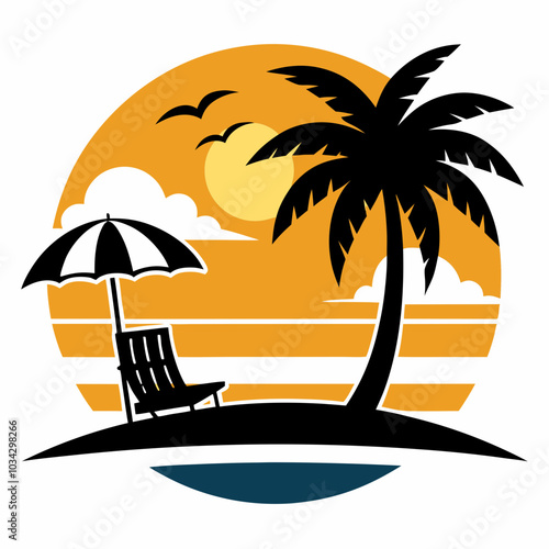 Retired beach silhouette vector illustration on a white background