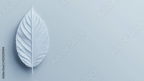 Solitary Leaf Floating in Infinite White Void Exuding Tranquil Essence of Nature photo