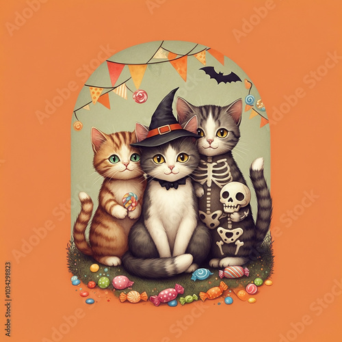 cat with Halloween decorations,created with Generative AI technology
