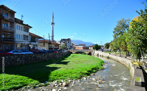 The Historical Suzi Celebi Mosque and Bridge in Prizren, Kosovo, was built during the Ottoman period. photo