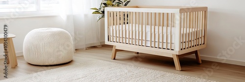 baby crib in baby's room, empty with no people 