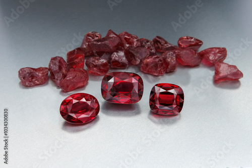 Exquisite Display of Raw and Cut Red Spinel Gemstones Perfect for Jewelry Making