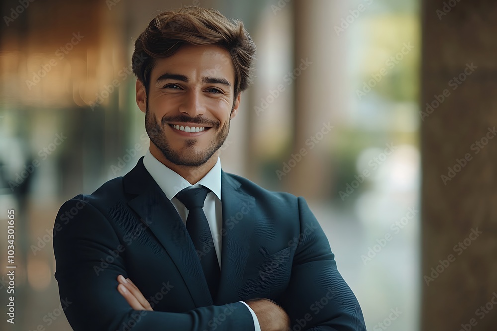 Handsome Businessman in Sharp Suit Smiling Confidently Handsome Businessman in Sharp Suit Smiling Confidently
