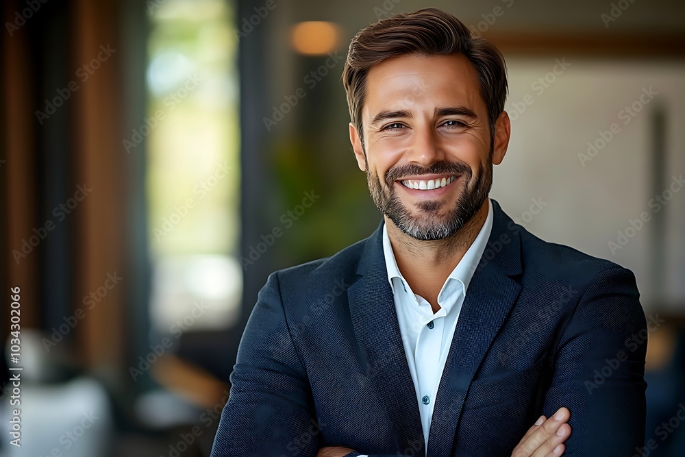 Handsome Businessman Smiling Confidently in Office Headshot Handsome Businessman Smiling Confidently in Office Headshot