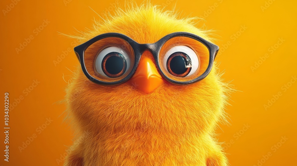 A cartoon chicken wearing glasses is staring at the camera A cartoon chicken wearing glasses is staring at the camera