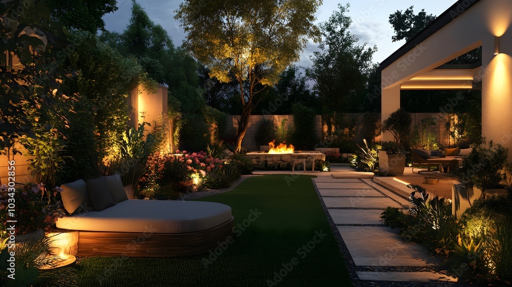 Superb backyard on night background. Superb backyard on night background.