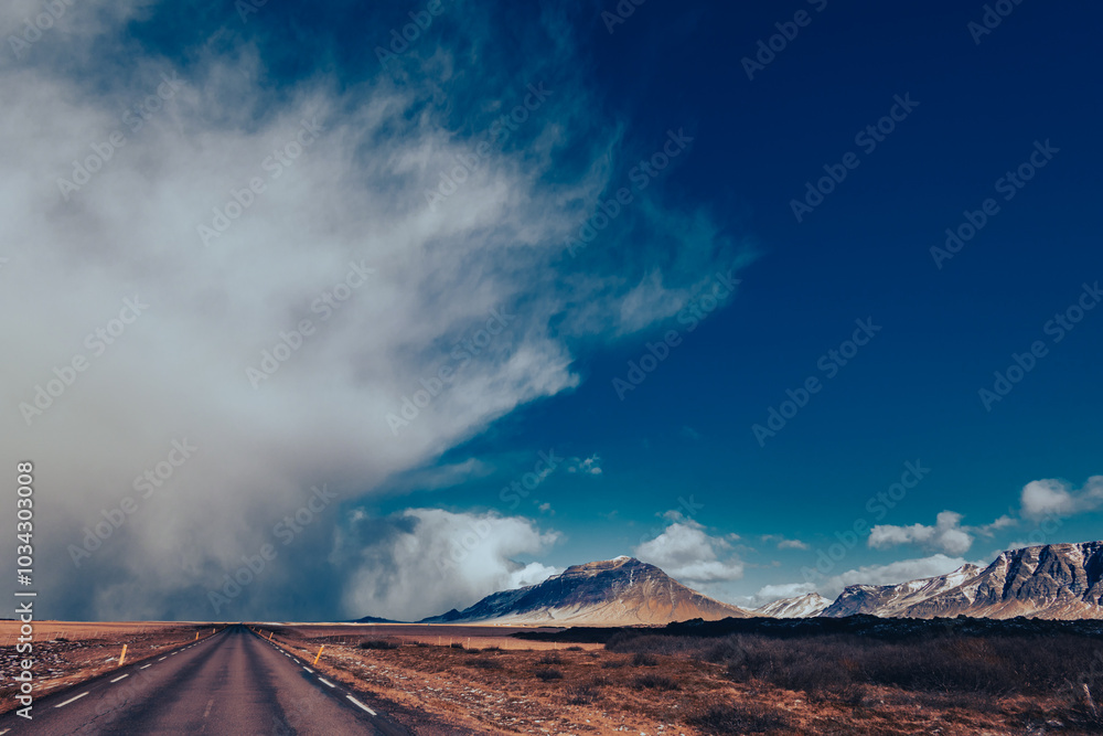 Storm of snow in Iceland road trip