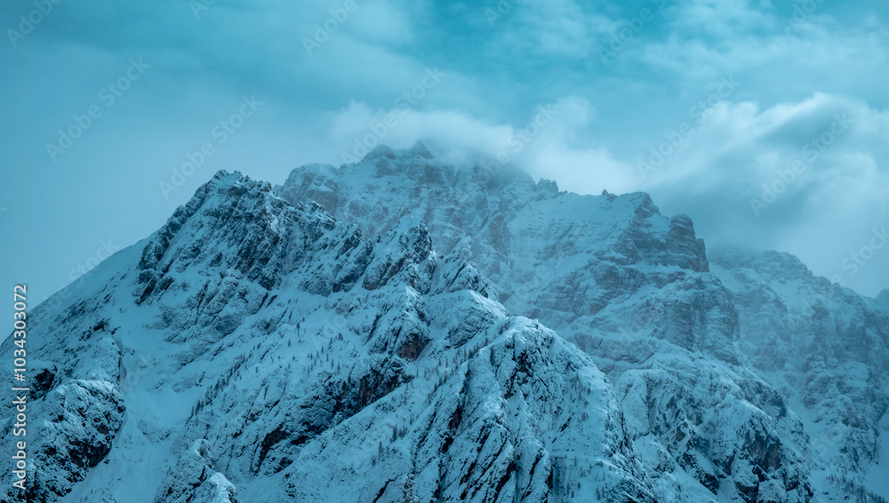 Trekking after a snowfall in the Julian Alps, Friuli-Venezia Giulia, Italy