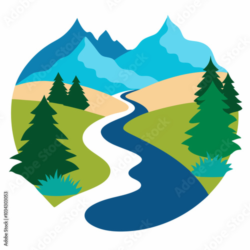 River silhouette vector illustration on white background