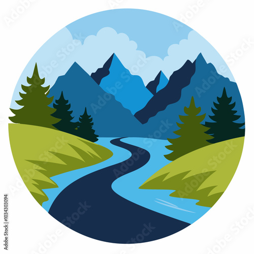 River silhouette vector illustration on white background