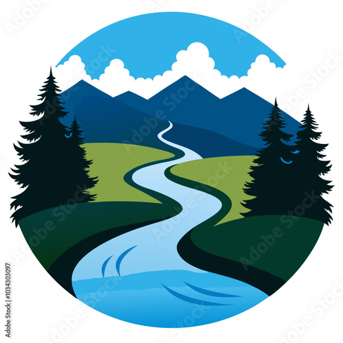 River silhouette vector illustration on white background