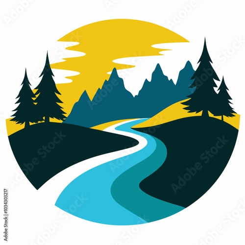 River silhouette vector illustration on white background