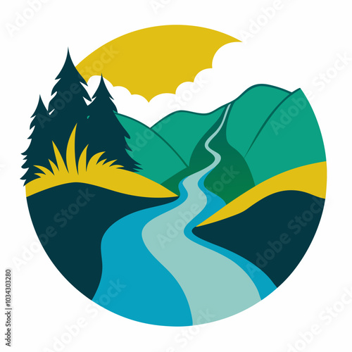 River silhouette vector illustration on white background