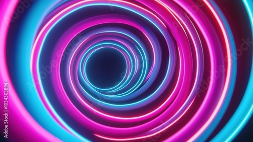 Neon spiral tunnel with vibrant pink and blue lights creates a futuristic vibe, AI