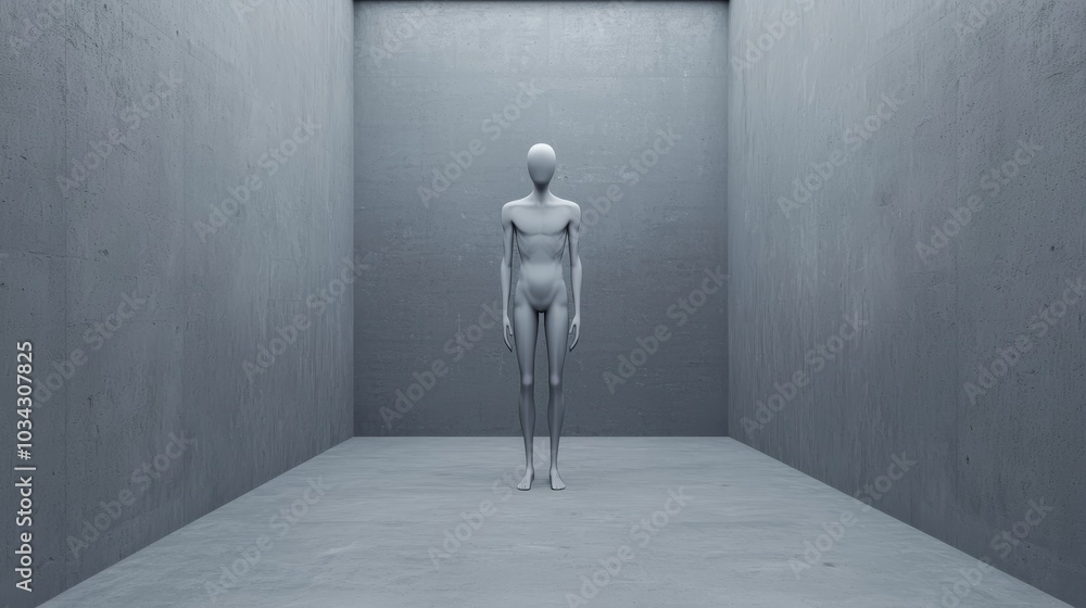 Mannequin in a Concrete Room. Mannequin in a Concrete Room.