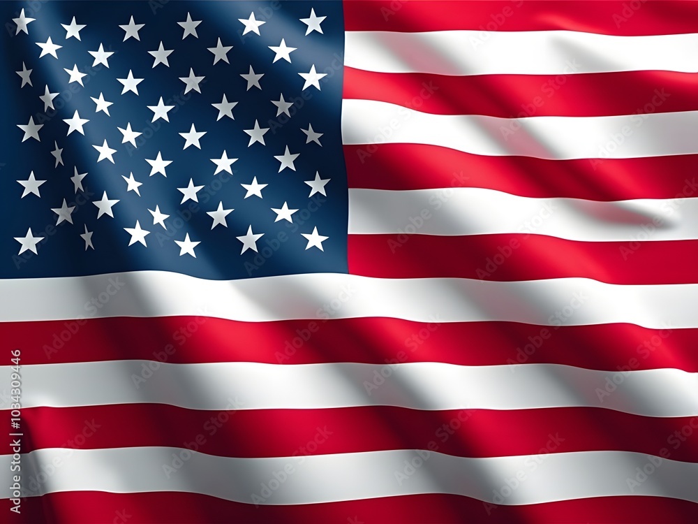 American flag, with its iconic red and white stripes and blue canton filled with white stars. The fabric appears to be waving, creating a sense of motion and depth. American flag, with its iconic red and white stripes and blue canton filled with white stars. The fabric appears to be waving, creating a sense of motion and depth.