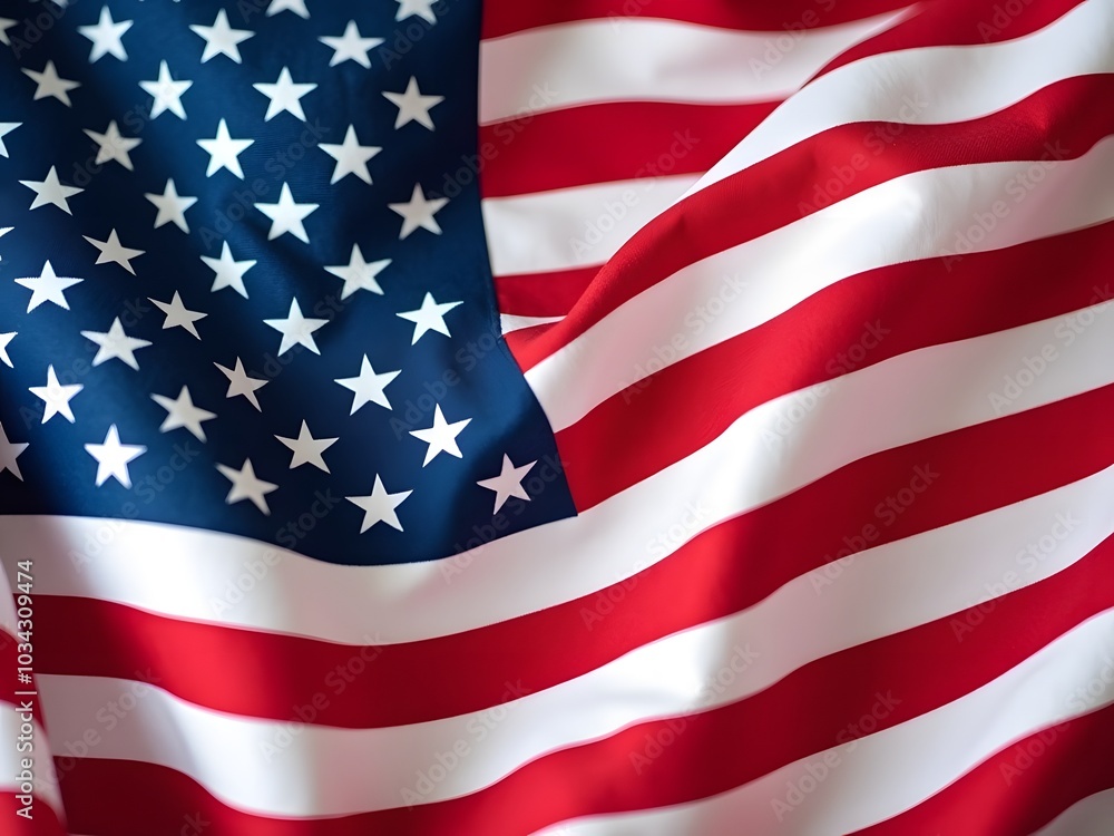 American flag, with its iconic red and white stripes and blue canton filled with white stars. The fabric appears to be waving, creating a sense of motion and depth. American flag, with its iconic red and white stripes and blue canton filled with white stars. The fabric appears to be waving, creating a sense of motion and depth.