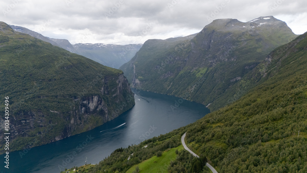 Fototapeta premium Norwegian Geiranger fjord with beautiful blue water.