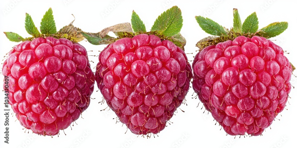 Three Fresh Red Raspberries Isolated on White Background Three Fresh Red Raspberries Isolated on White Background