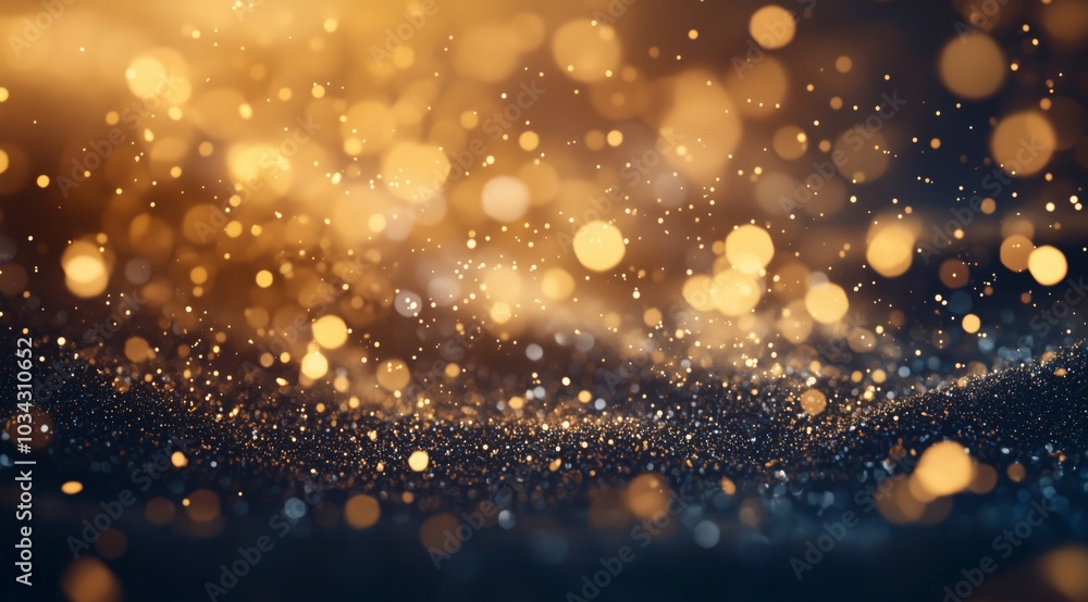 Abstract golden glitter particles on a black background, with a shiny bokeh effect. Shiny, glowing lights. A background for design and decoration Abstract golden glitter particles on a black background, with a shiny bokeh effect. Shiny, glowing lights. A background for design and decoration