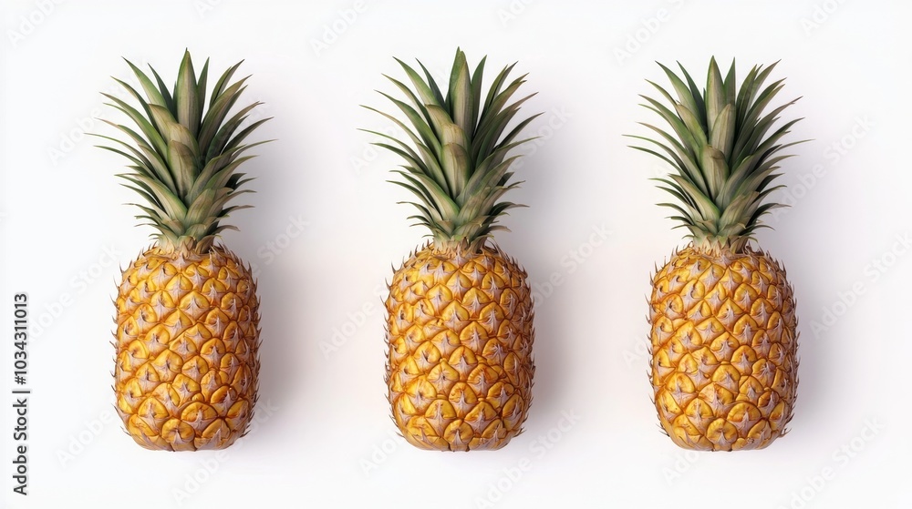 Three Pineapples on a White Background. Three Pineapples on a White Background.