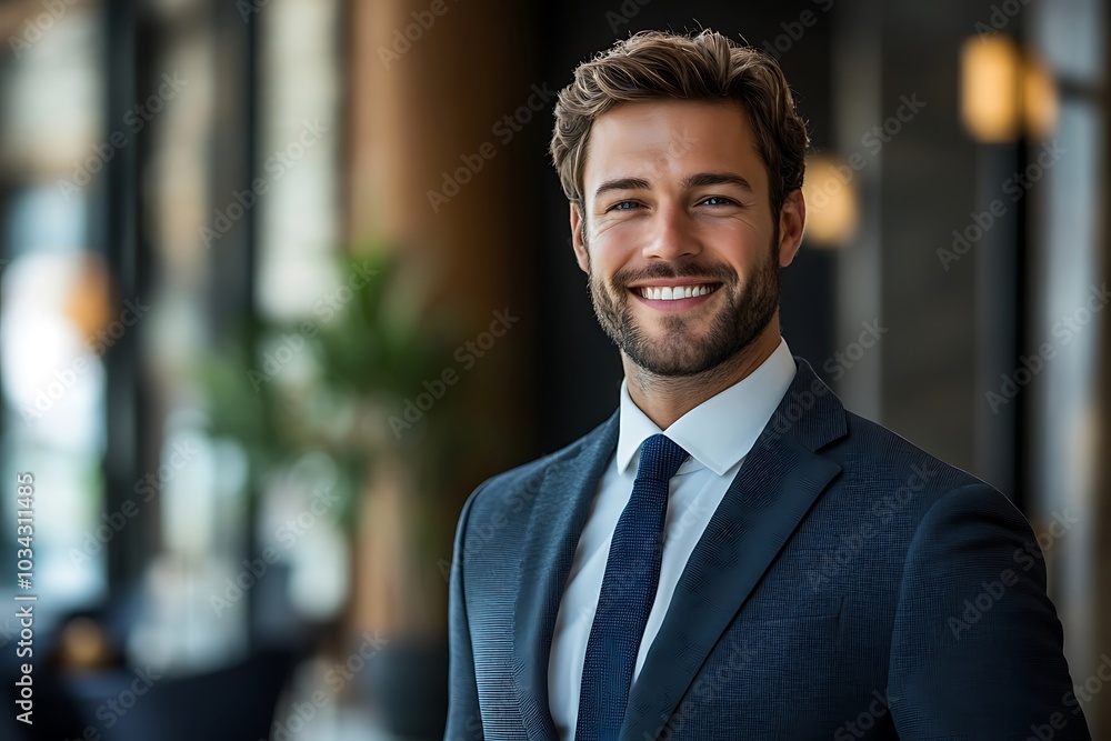 Professional Man in Suit Smiling Confidently Indoors Professional Man in Suit Smiling Confidently Indoors