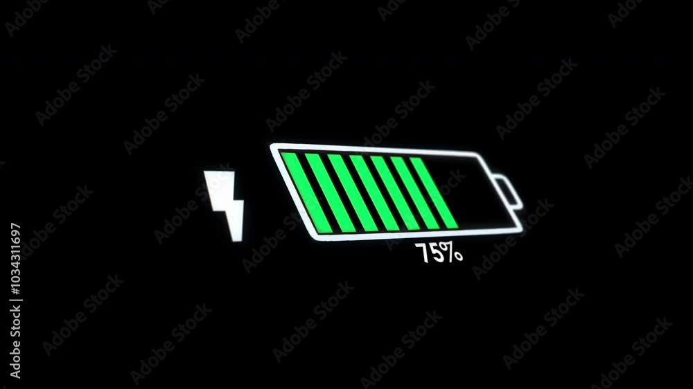 Graphic Animation of Floating Battery on the digital grid are being fully charged from 1 to 100 percent. Graphic Animation of Floating Battery on the digital grid are being fully charged from 1 to 100 percent.