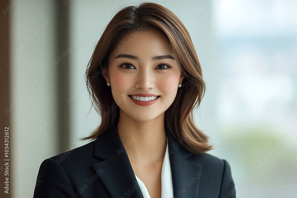 Professional Woman in Suit with Bright Smile and White Teeth Professional Woman in Suit with Bright Smile and White Teeth