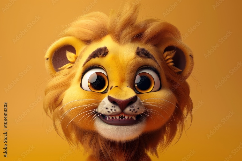 Obraz premium Close-up portrait of a smiling cartoon lion cub