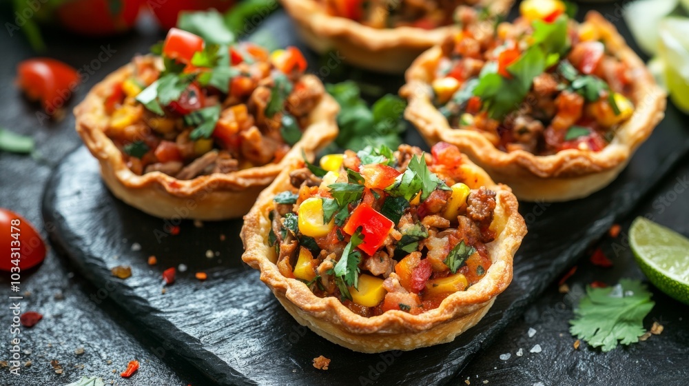 The national cuisine of Mexico: Mexican-style pork tartlets. The national cuisine of Mexico: Mexican-style pork tartlets.