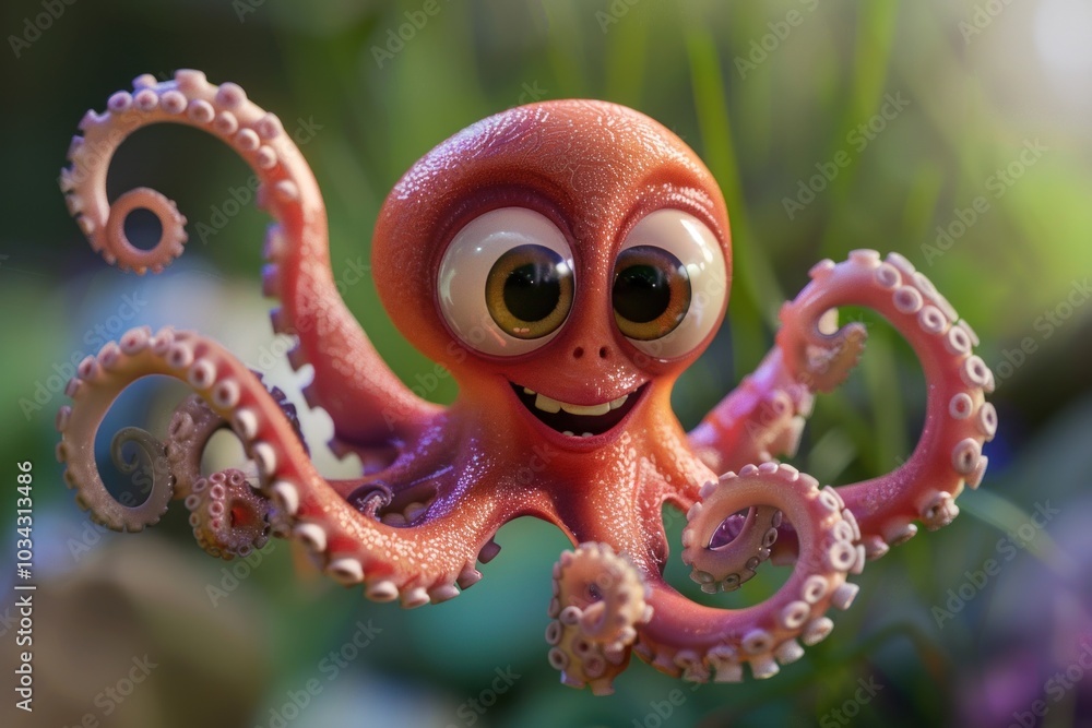 Cheerful Cartoon Octopus with Big Eyes and a Grin Cheerful Cartoon Octopus with Big Eyes and a Grin