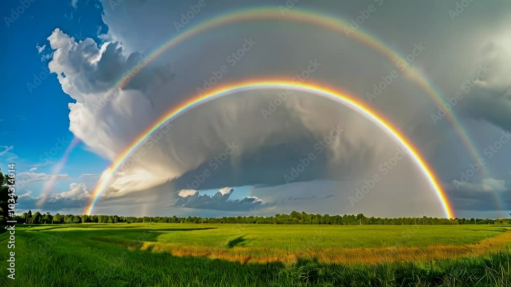 Double Rainbow Over Lush Green Field Double Rainbow Over Lush Green Field