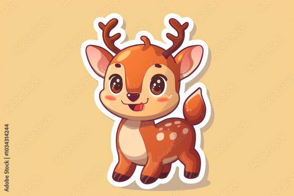 Cartoon Deer Sticker with Big Eyes and Tongue Sticking Out Cartoon Deer Sticker with Big Eyes and Tongue Sticking Out