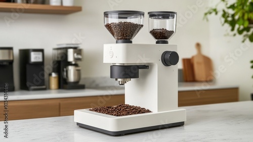 White Electric Coffee Grinder with Beans and Clear Hoppers photo