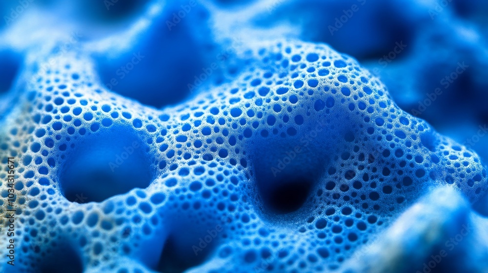 Close-up macro shot of a blue porous sponge, suitable for background use. Close-up macro shot of a blue porous sponge, suitable for background use.