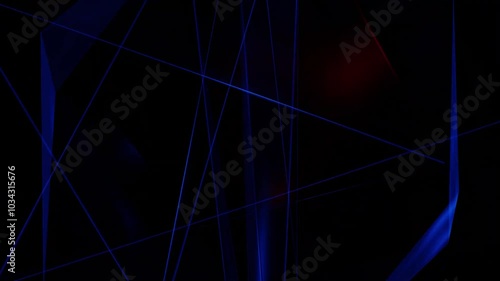 Abstract blue and red geometric shapes on a black background.