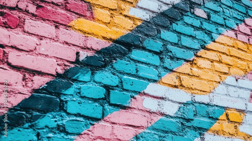 Diagonal Stripes Painted on a Brick Wall Diagonal Stripes Painted on a Brick Wall