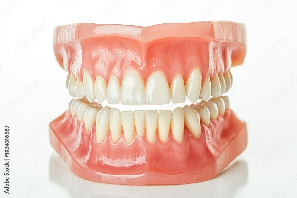 Obraz premium close-up view of set of srtificial dental teeth isolated on white background
