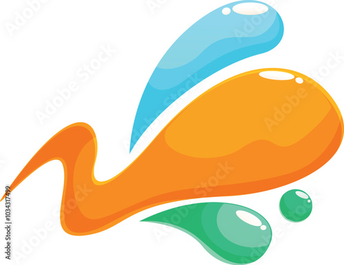 Abstract design featuring a liquid shape stretching and forming colorful blobs