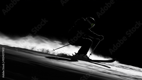Silhouette of a Skier in Motion