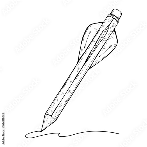 The arrow pen is a sketch. doodle bow arrow in the shape of a pen