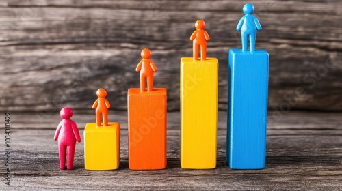 Colorful Wooden Figures on a Bar Graph photo