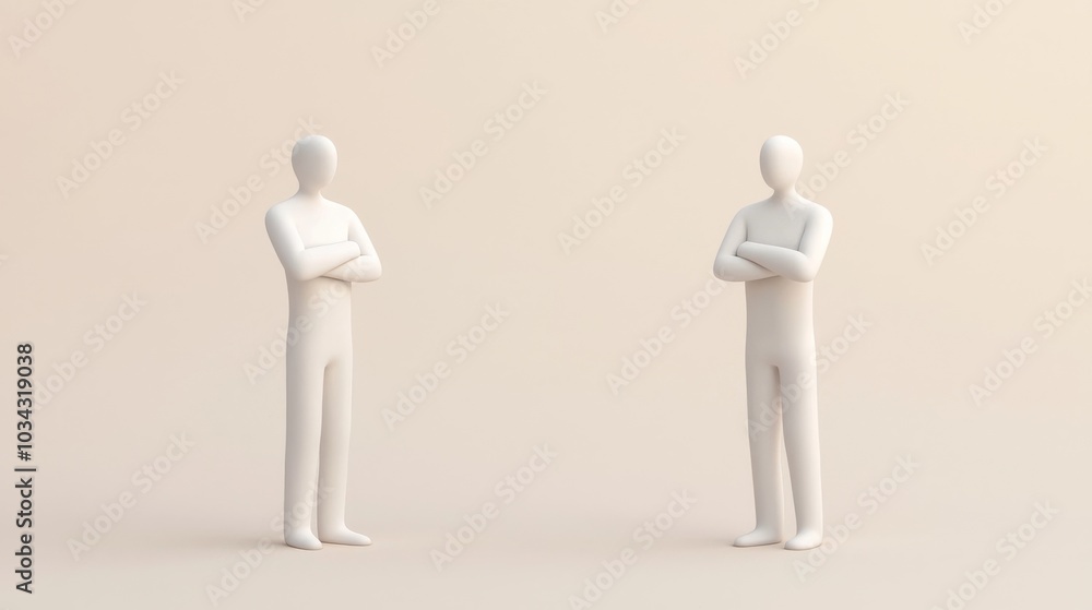 Two White 3D Figures Standing With Arms Crossed.