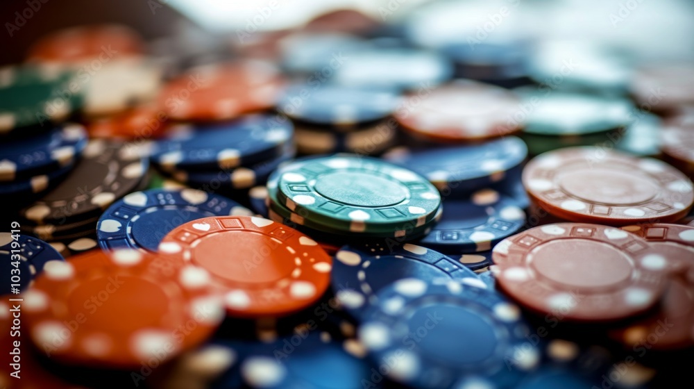 Colorful poker chips scattered playfully on a table, symbolizing the unpredictable nature of games of chance. Colorful poker chips scattered playfully on a table, symbolizing the unpredictable nature of games of chance.