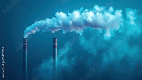 industrial power plant with smoking chimneys silhouetted against a vivid blue sky illustrating the stark reality of carbon emissions and environmental impact in modern society