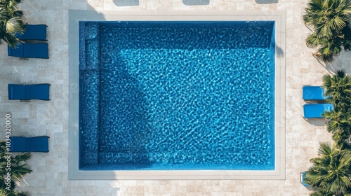 Wallpaper Mural Overhead view of an empty square swimming pool with blue tiles and sunbeds, offering a summer vibe.  Torontodigital.ca