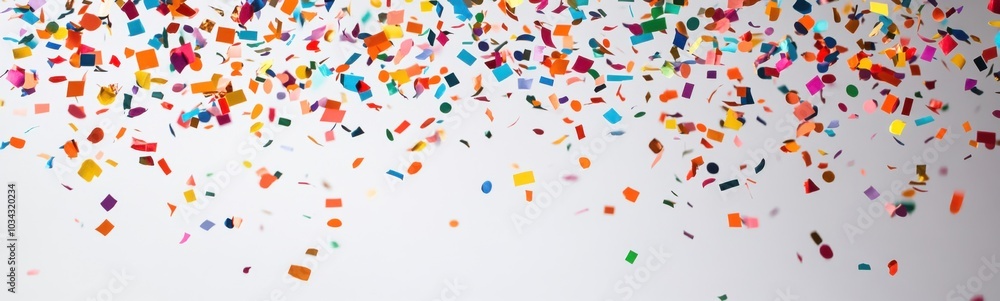 Brightly colored confetti falling from the sky on a clear day Brightly colored confetti falling from the sky on a clear day