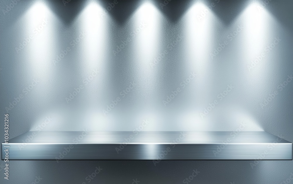 Obraz premium Polished stainless steel counter with spotlight shining above, modern and sleek design, perfect for contemporary kitchen or industrial interior themes
