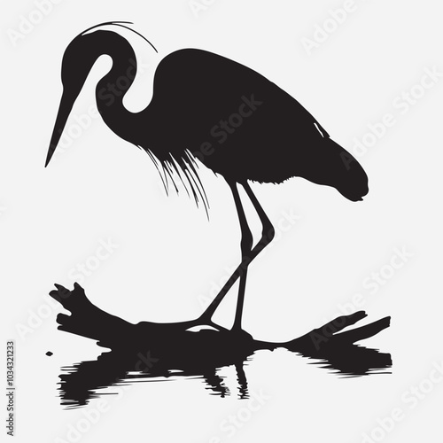 Herron Silhouette image. Herron sitting on a bench.